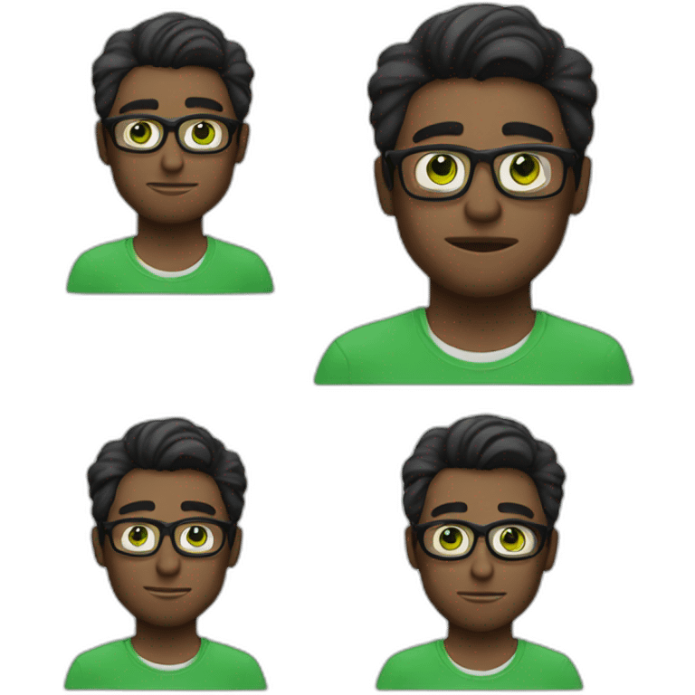 a guy with dark hair, green eyes and glasses. put his hand to his face and thought emoji