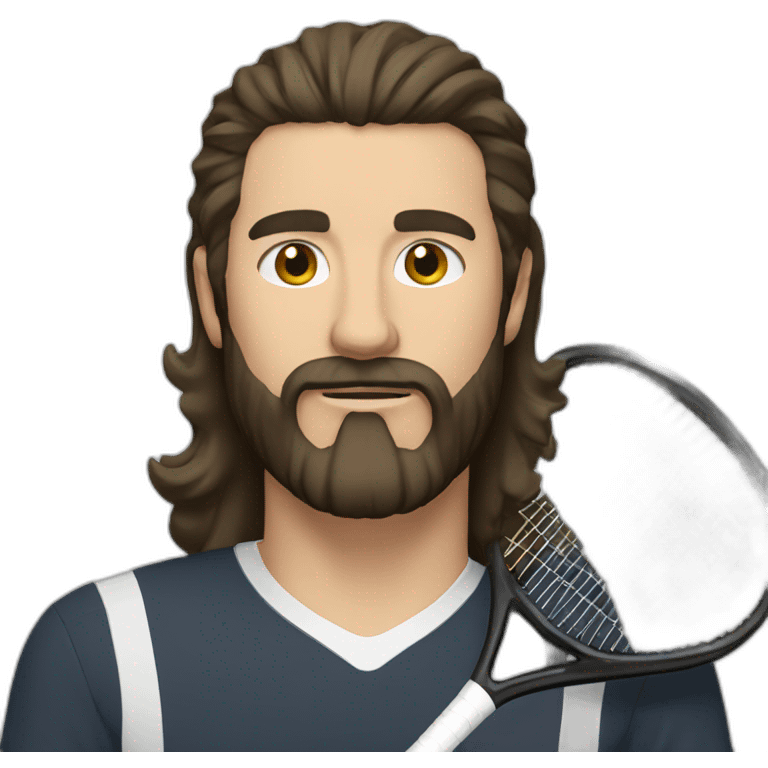 Brunette beard and mustache low hair holding racket emoji