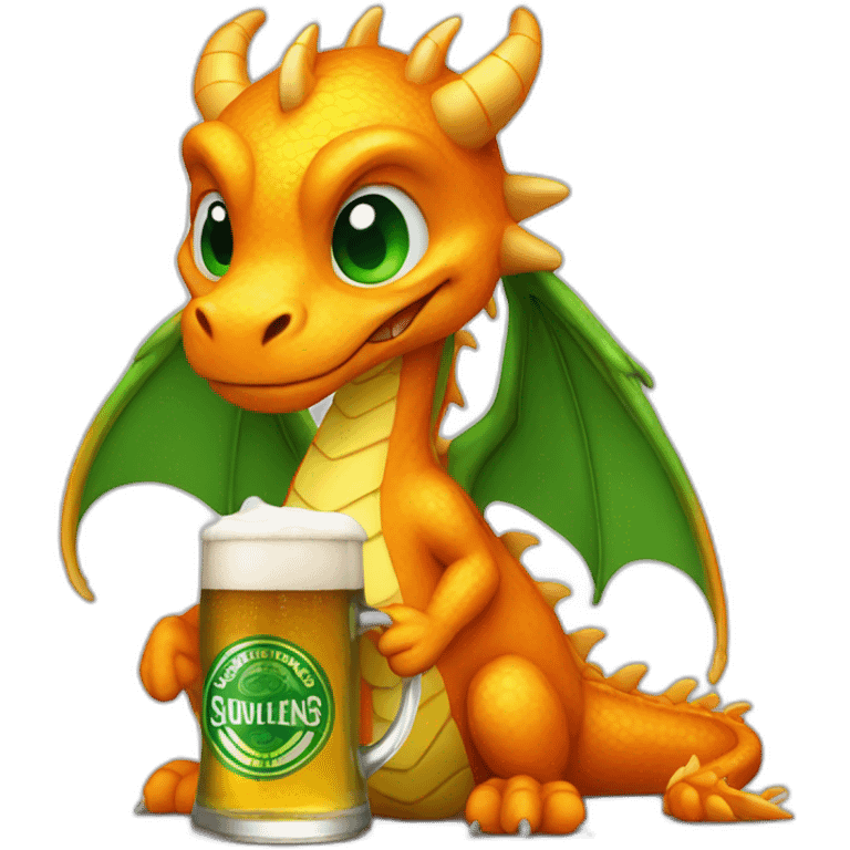 Orange dragon Green eyes drinking beer emoji