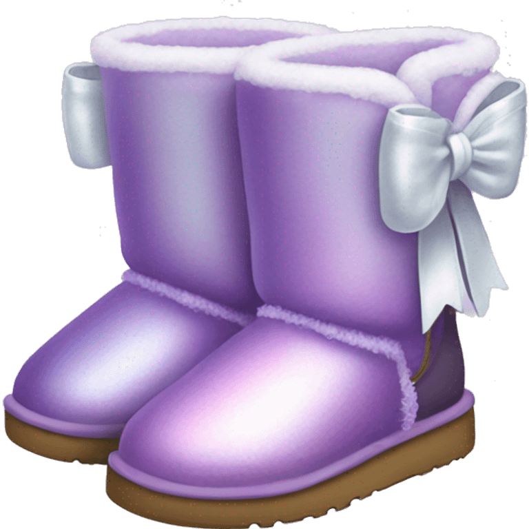 Realistic lilac iridescent Ugg boots with white  bow. emoji