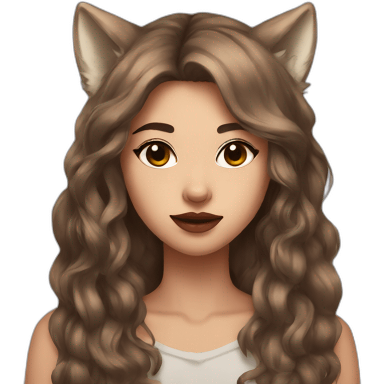  girl brown long hair lipstick wolf ears  emoji