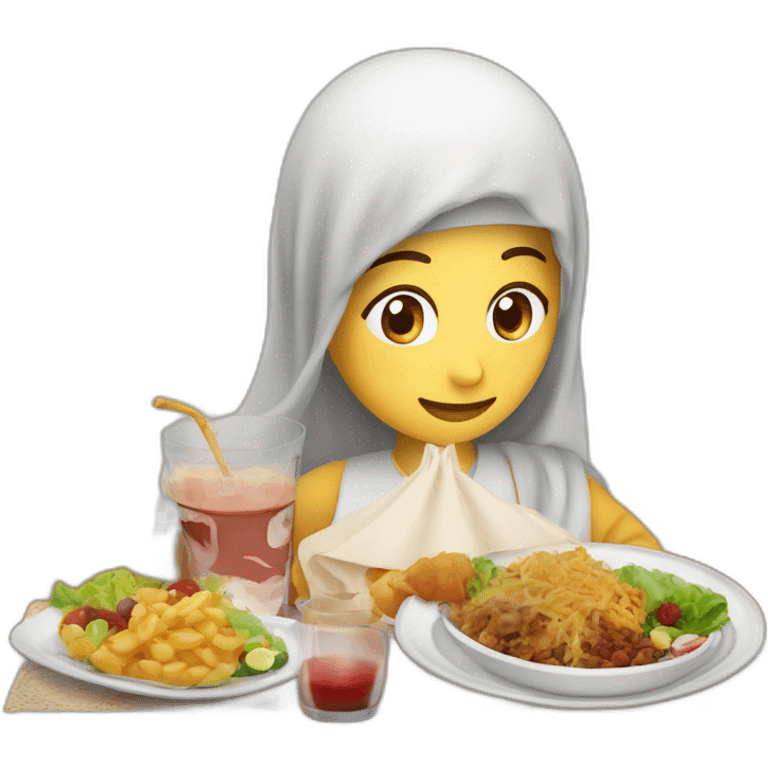 Create an emoji for the month of Ramadan that represents fasting, for example, an image of a person holding a beautiful iftar meal filled with food and drinks. --dream --ar 1:1 emoji