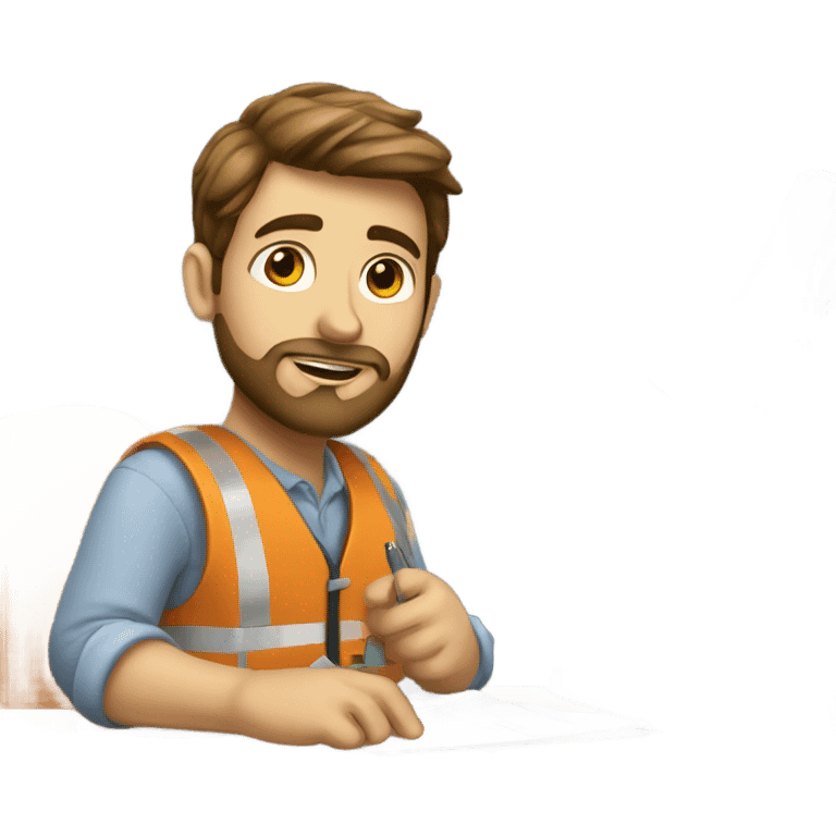 white boy with brown hair and beard working his engineering job at a desk emoji