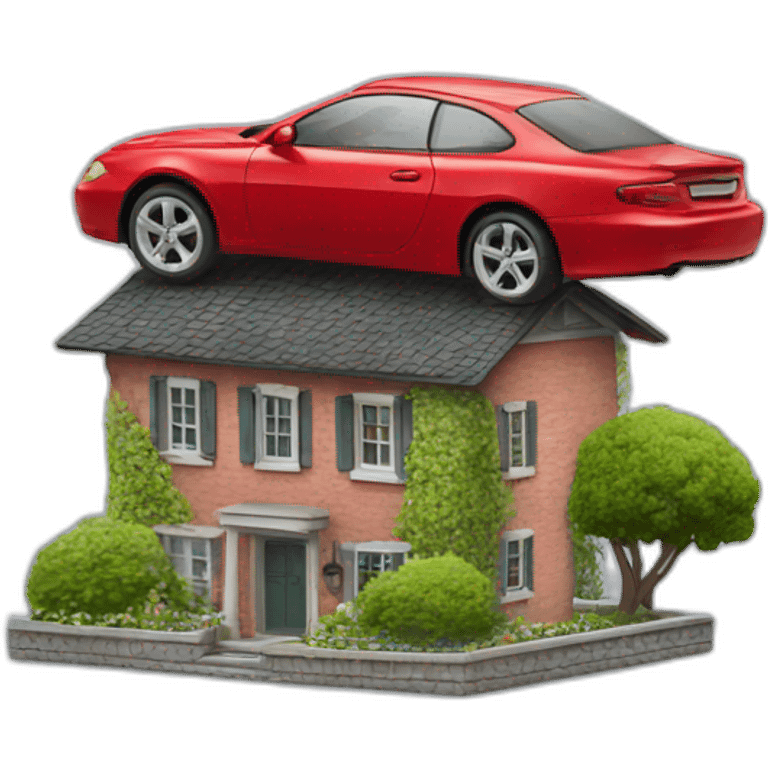 red car on top of a house emoji