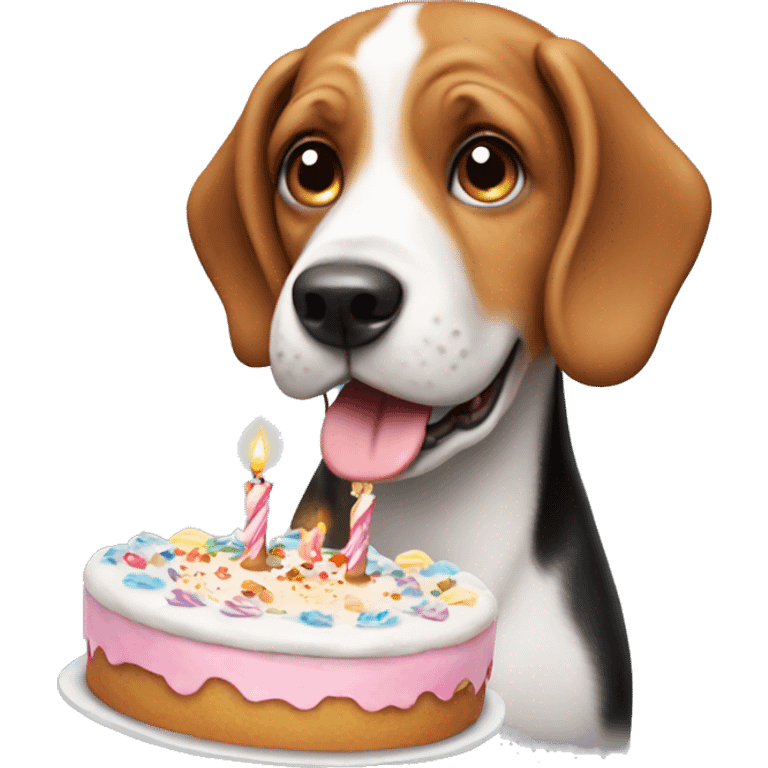 Happy beagle with birthday cake  emoji