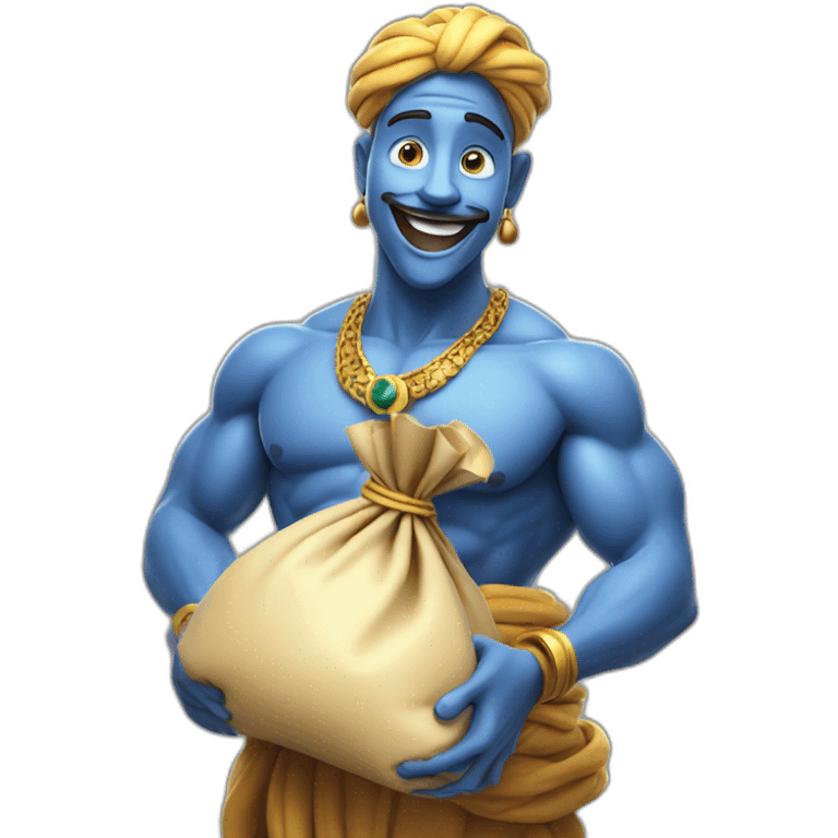 genie holding the big sack of money 4k emoji