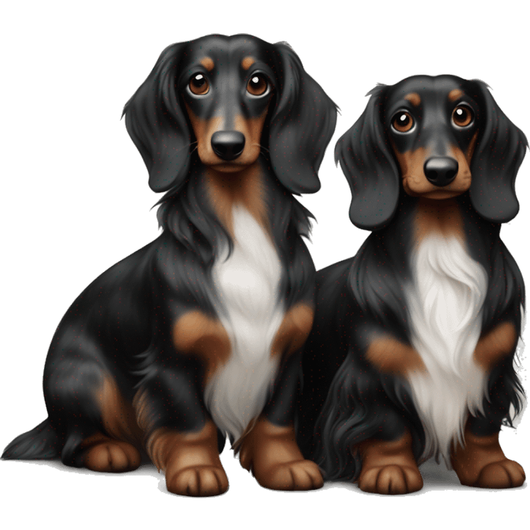 Two Tri Black Merle long haired Dachshunds together emoji