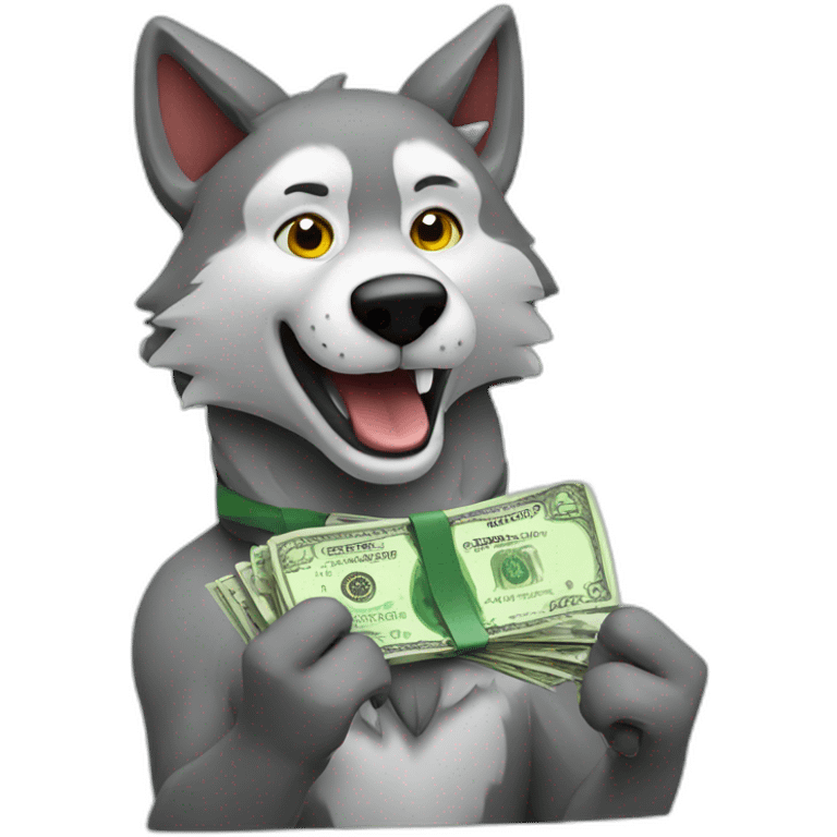 cartoon wolf with money emoji