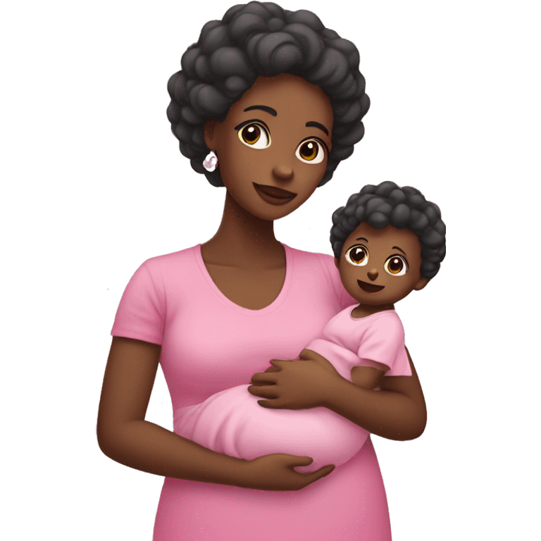 Black emoji mom holding baby girl dressed in pink  emoji