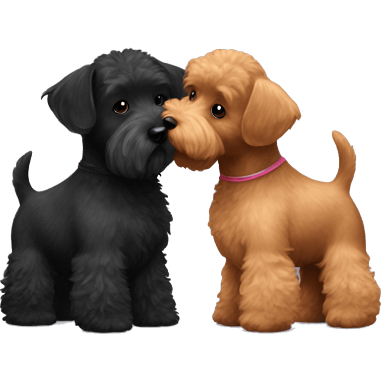 One black Scottish terrier and brown one toy poodle kissing emoji