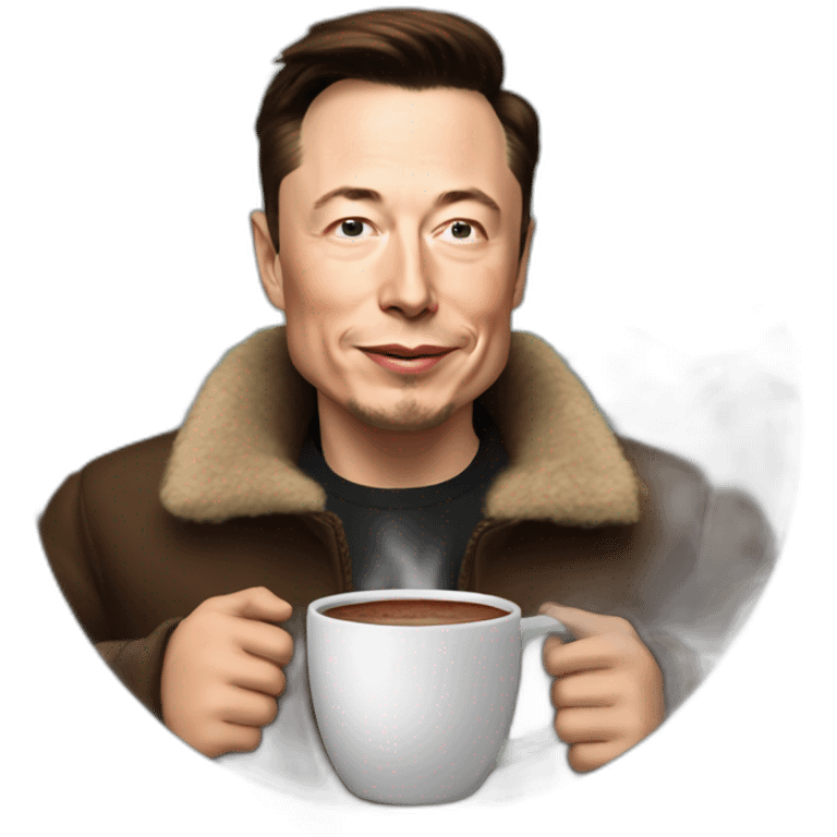 Elon musk drinking hot chocolate around a fire emoji