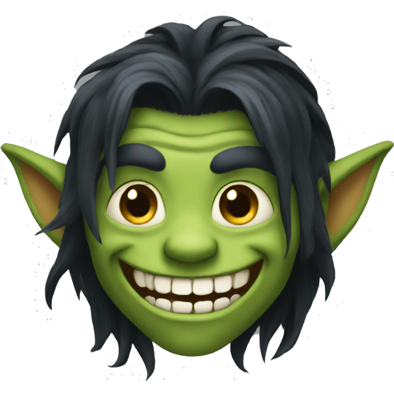 goblin dark long dark hair big smile emoji