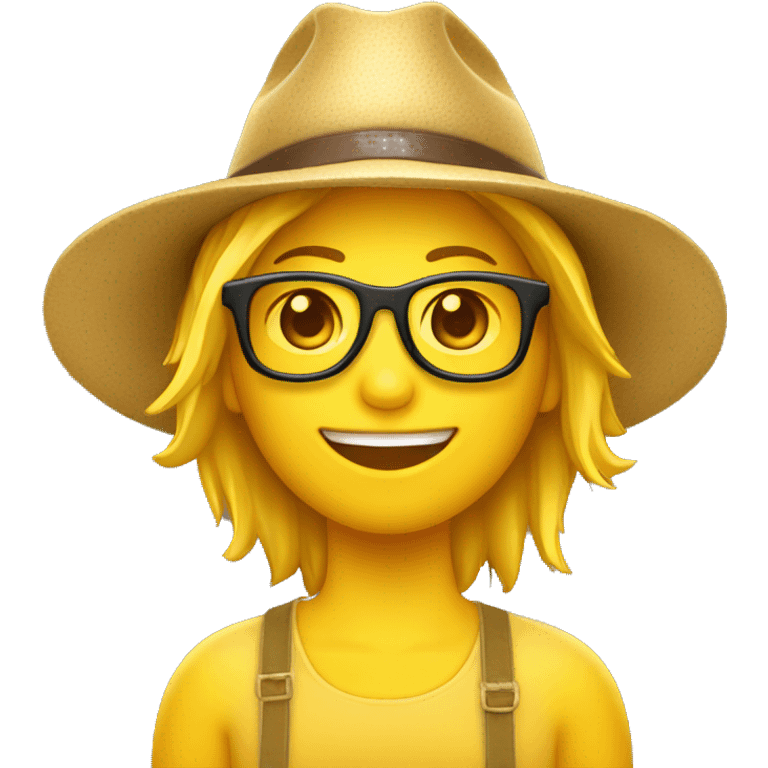 emoji jaune lunette de soleil avec un chapeau safari sur la tête emoji