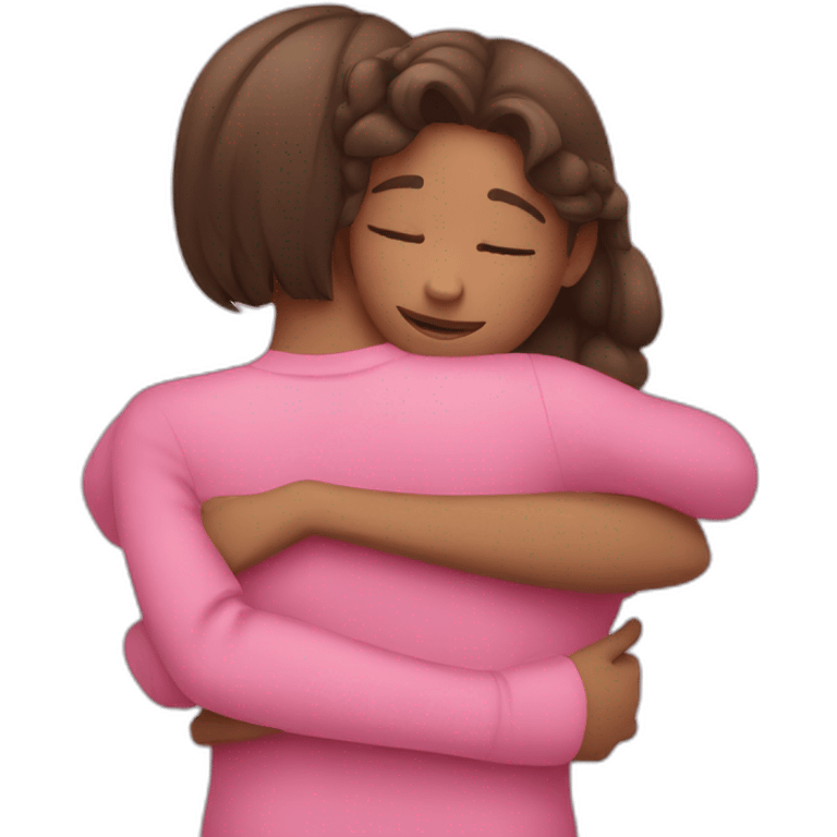 Girls in pink hugging emoji