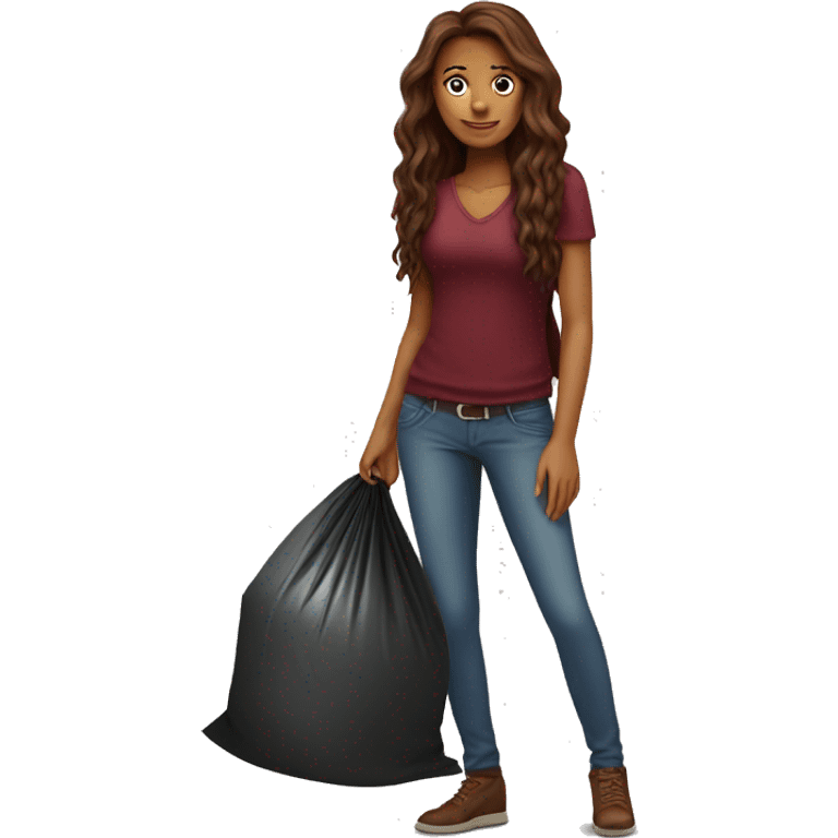 Beautiful burgundy long haired woman taking out the trash emoji