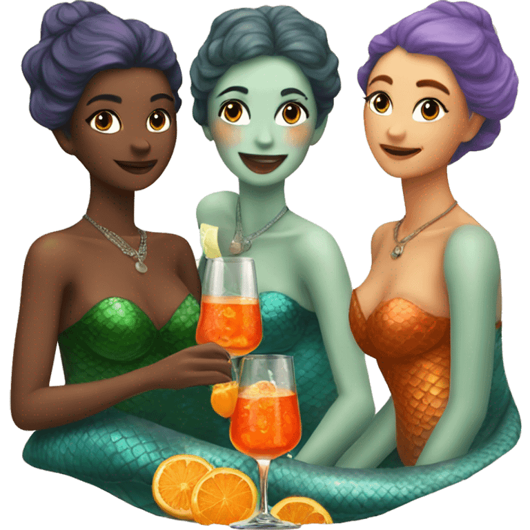 Three beautiful mermaids drinking aperol  emoji