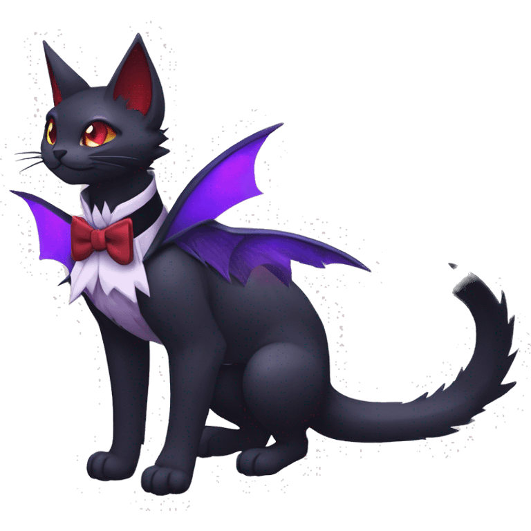  Cool cute edgy cartoon black purple red ethereal fantasy beautiful elegant nargacuga-Noivern-cat-Fakemon collar harness bow tie and bracers full body emoji