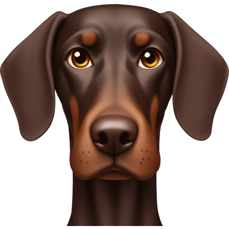 Strong male chocolate Doberman with large floppy ears emoji