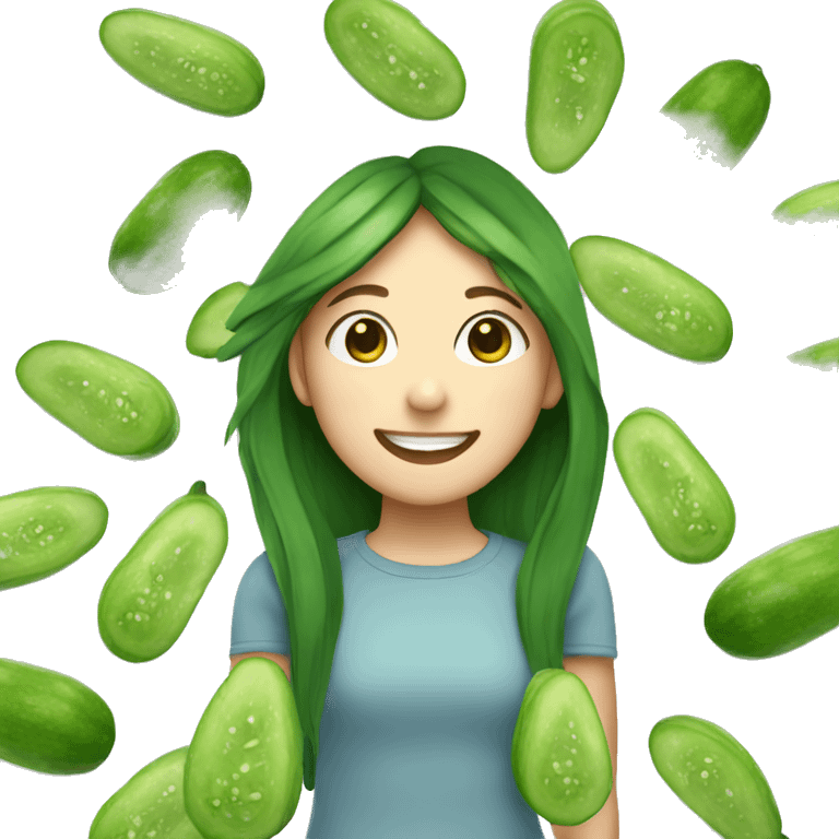 Girl smiling with cucumbers on eyes and  emoji