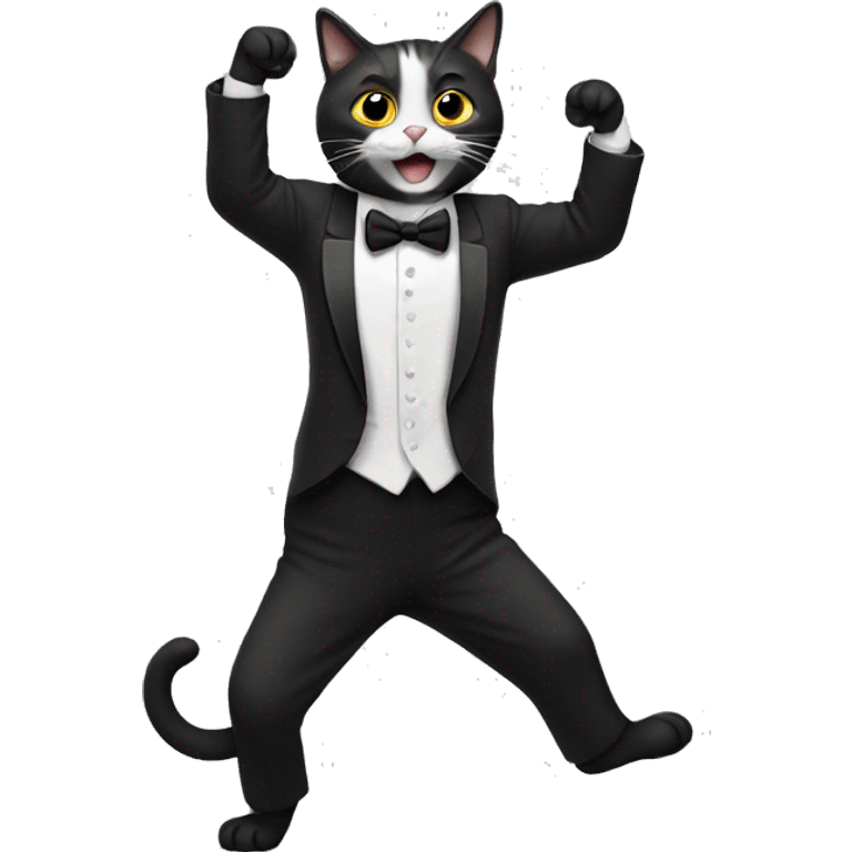 Cat dancing to the right in a tuxedo emoji