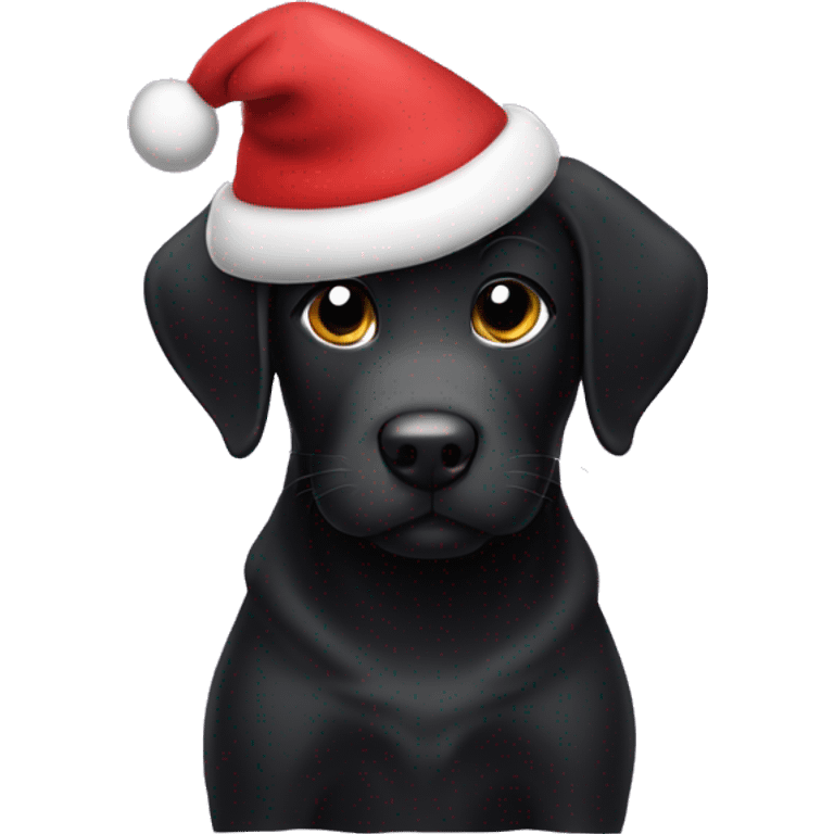 Black lab puppy wearing Christmas hat emoji