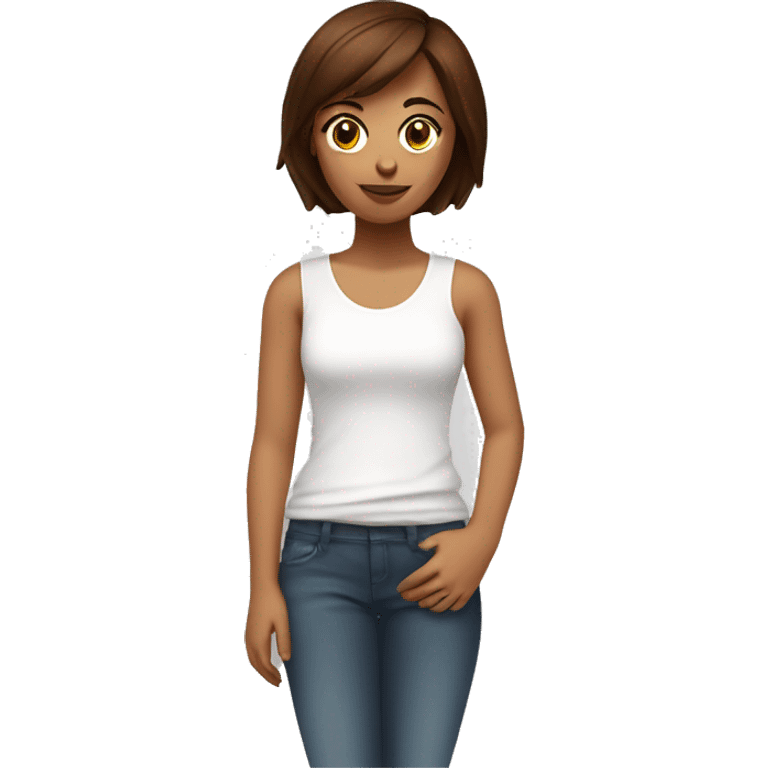 girl with short brown hair, white t-shirt with sangria, and with a little person on her arm   emoji