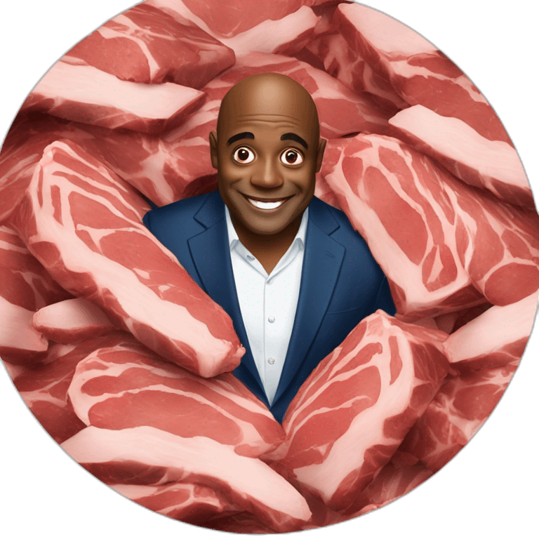 Ainsley Harriott hiding in a big pile of meat emoji