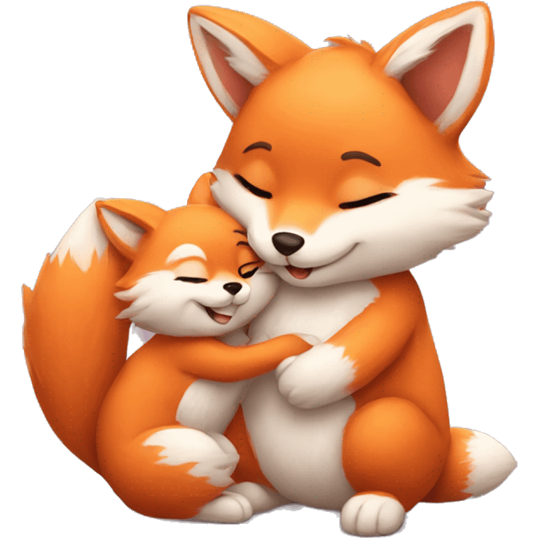 little fox hugs a bunny emoji