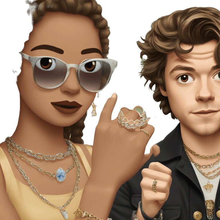 girl with jewelry outdoors with harry styles emoji