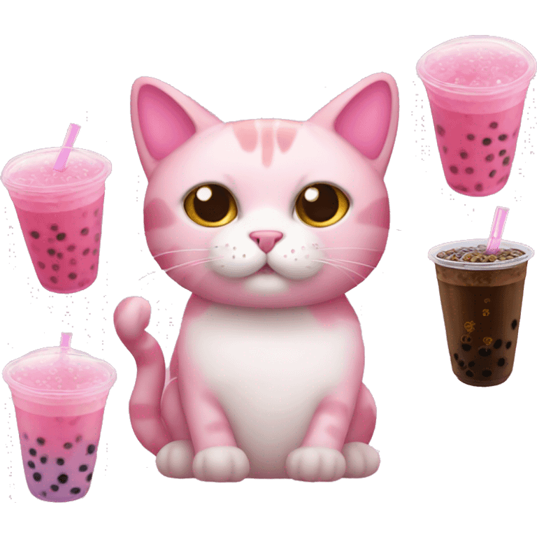 Pink cat with bubble tea emoji