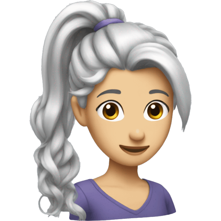 silver hair ponytail emoji