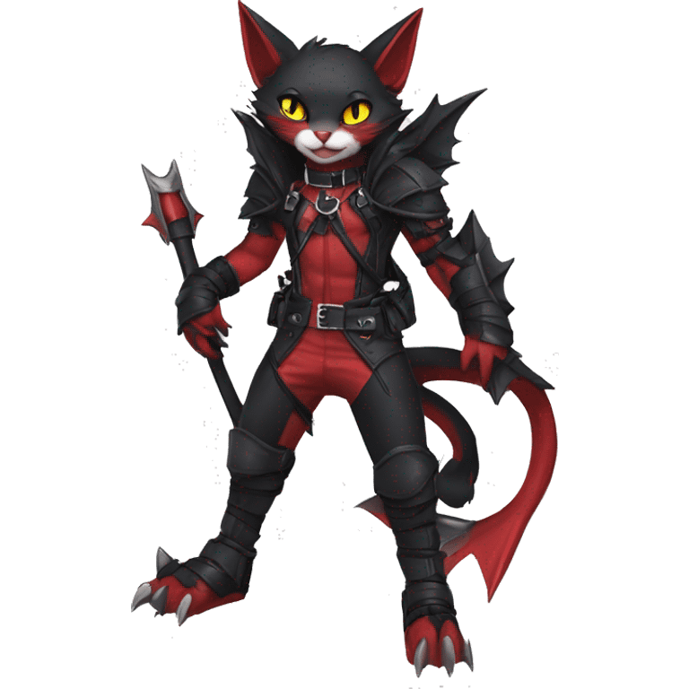 cool anthro edgy cute black punk red fantasy nargacuga-bat-cat-Fakemon collar harness full body emoji