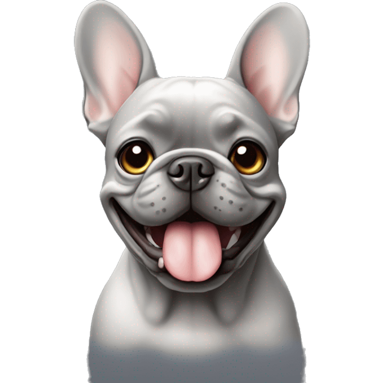 grey french bulldog smiling emoji