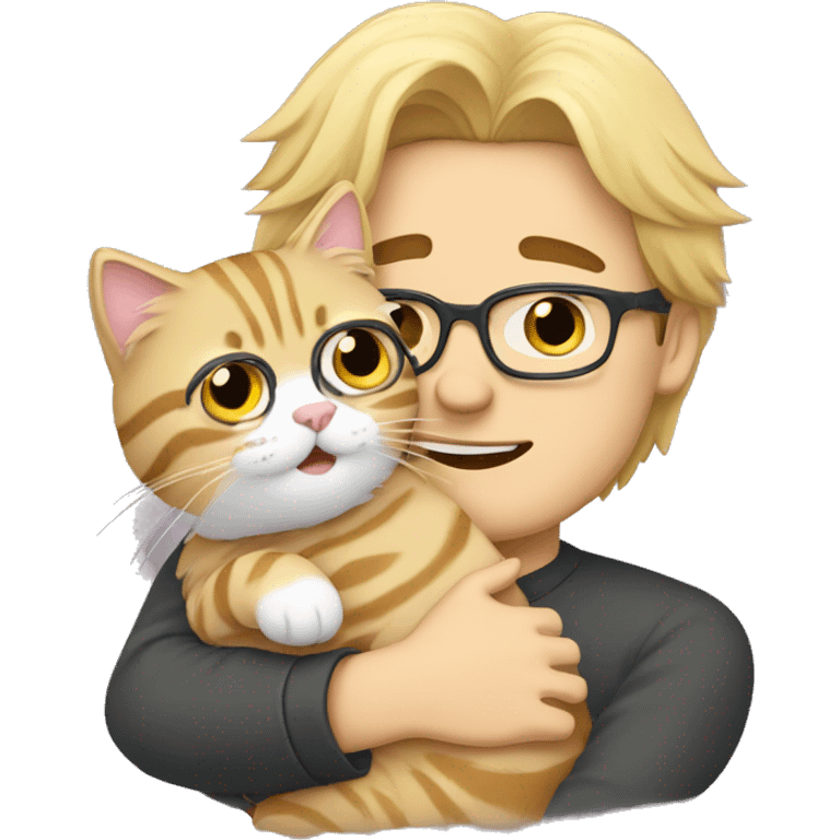 a blond guy with glasses hugging a Siberian cat emoji