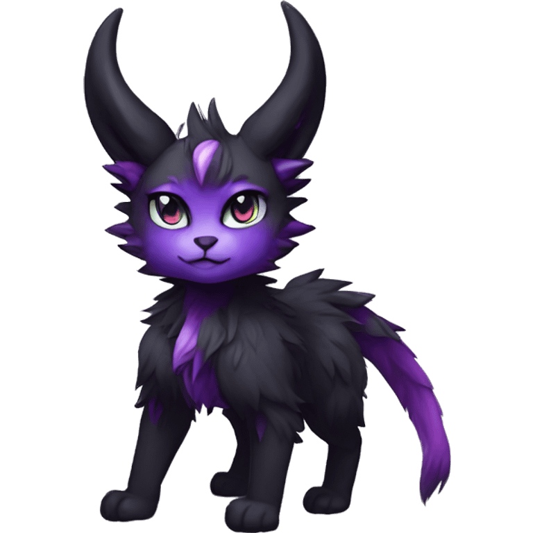 Anthro-Edgy-Black-Purple-Contrast-Colors-Fantasy-Fur-Sona-Chibi-Shiny-Fakémon-Hybrid with horns full body emoji