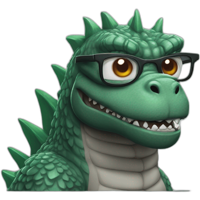 Nerdy cartoon godzilla emoji