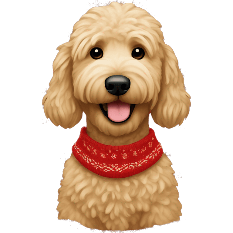 Golden doodle wearing christmas Sweater  emoji