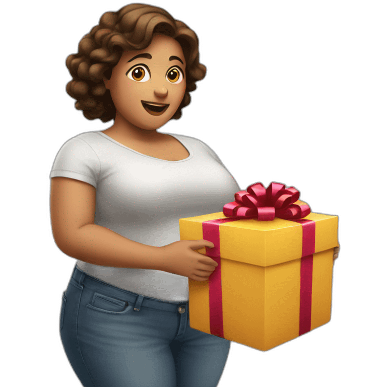 overweight latin woman opening a gift emoji