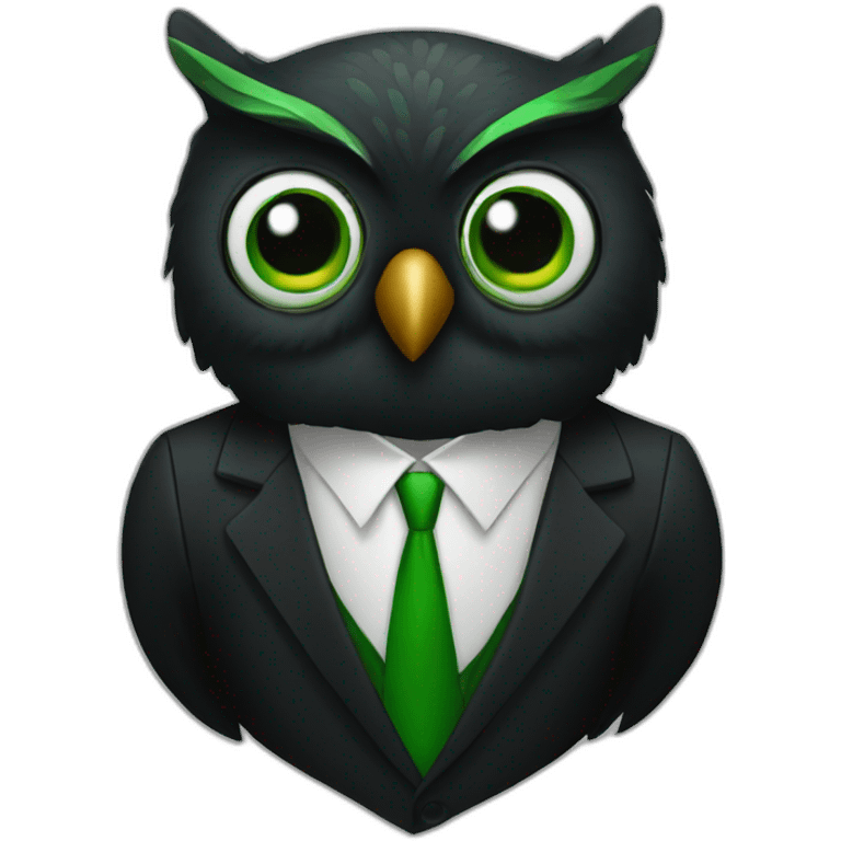 tada party black and green owl in a suit emoji