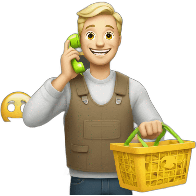 joyful white man makes a purchase on the phone emoji