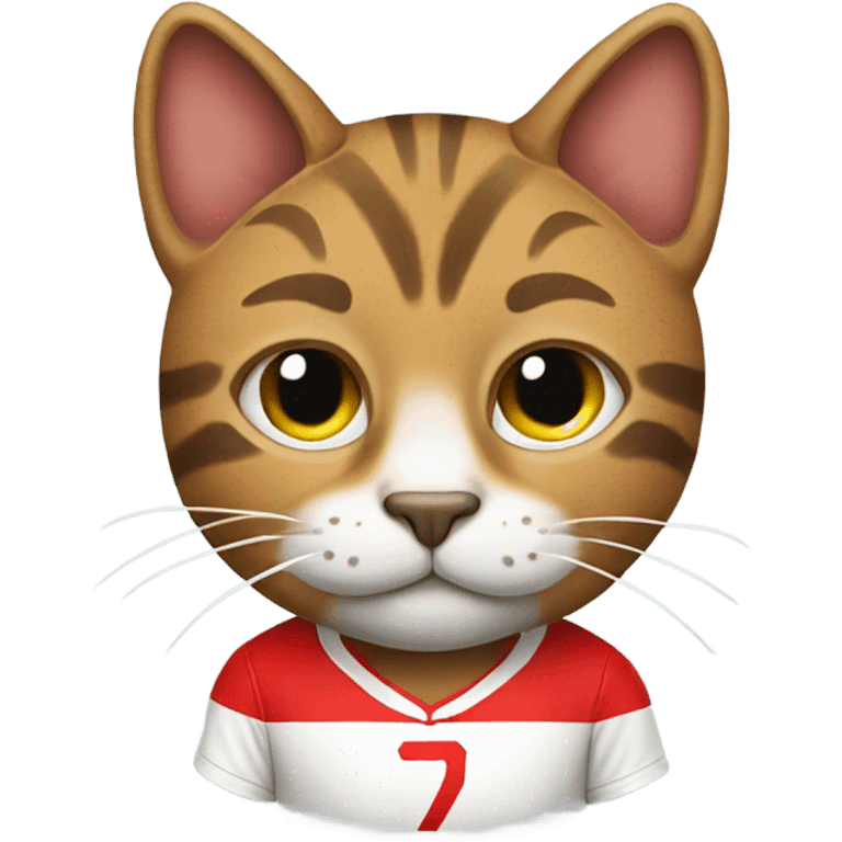 Tabby cat wearing a red soccer jersey emoji