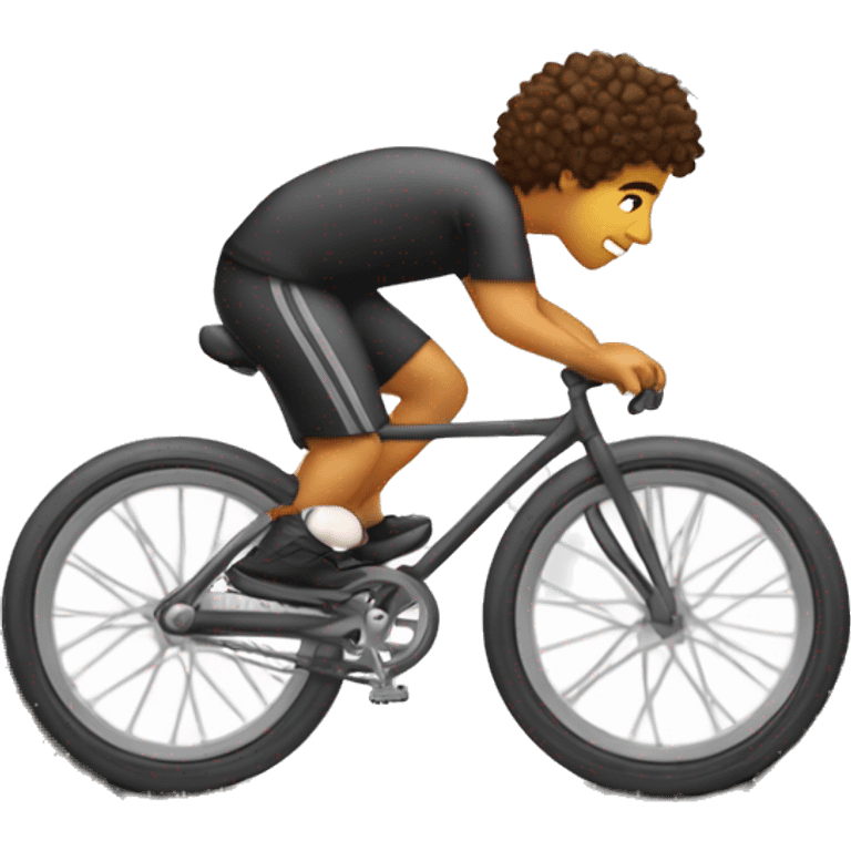 Criança menino cabelo loiro em cima de uma bicicleta  emoji