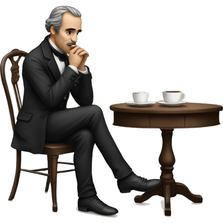 Victorian man siting at the coffee table and thinking about his life emoji