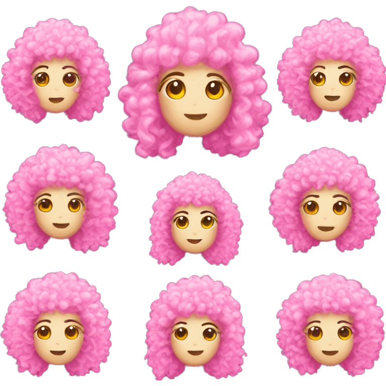 wanita cantik berkulit putih memakai dress pink rambutnys curly di bawah emoji