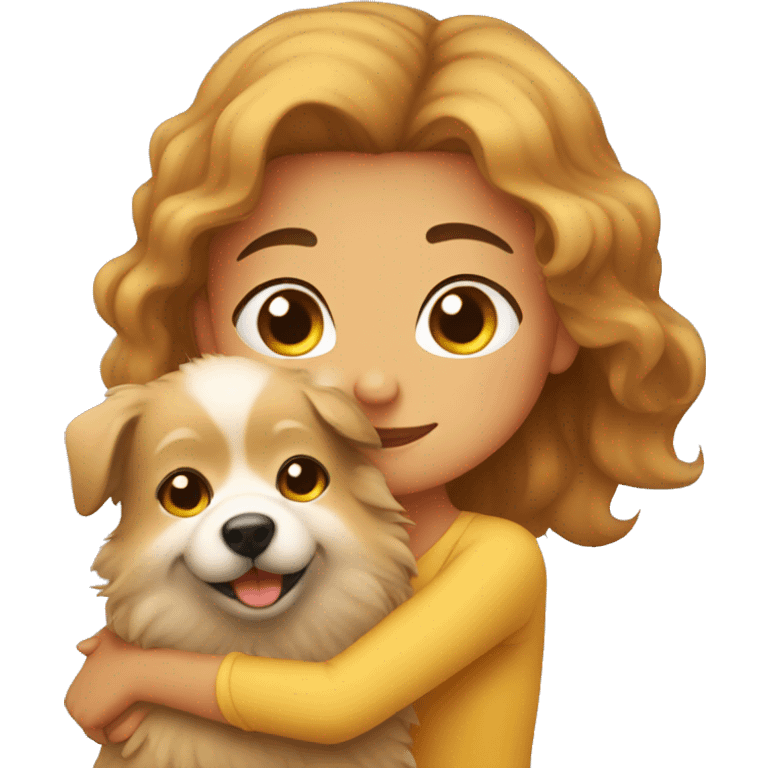 Girl hugs little spitz emoji