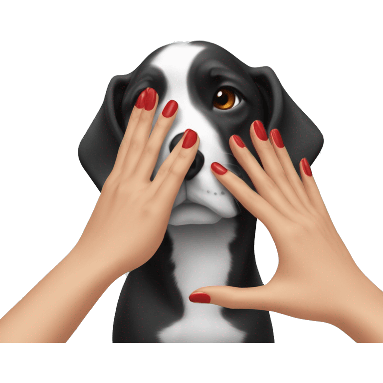 Woman's hand with red manicure petting a dog's head emoji