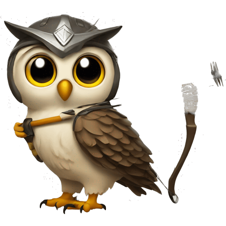 owl, wearing bow and arrows, helmet emoji