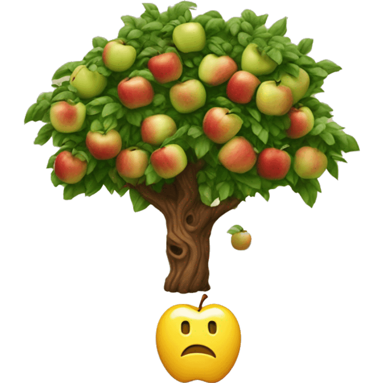 make the emoji display a tree with a branch hanging towards the ground with an apple that is almost touching the ground. The apple should be the only one on the tree. And the apple should be only a few pixels above the ground emoji