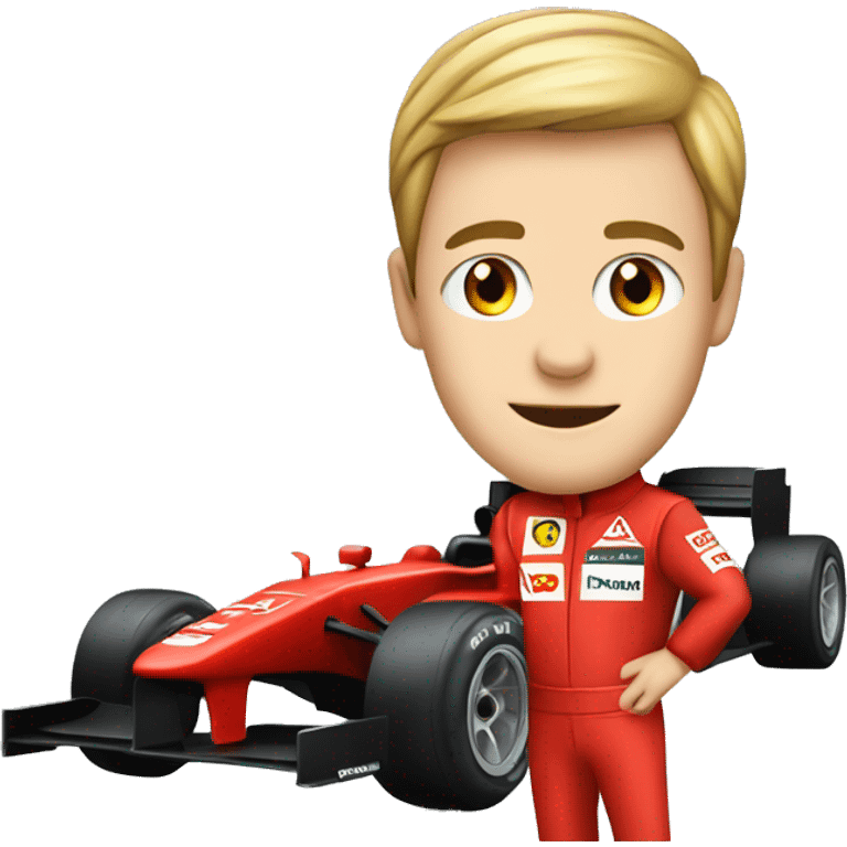 Red formula one car with driver emoji