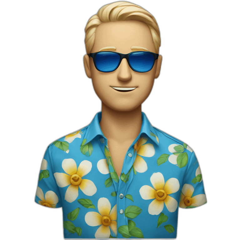 White Man with blue flower shirt an sunglasses lookin away emoji